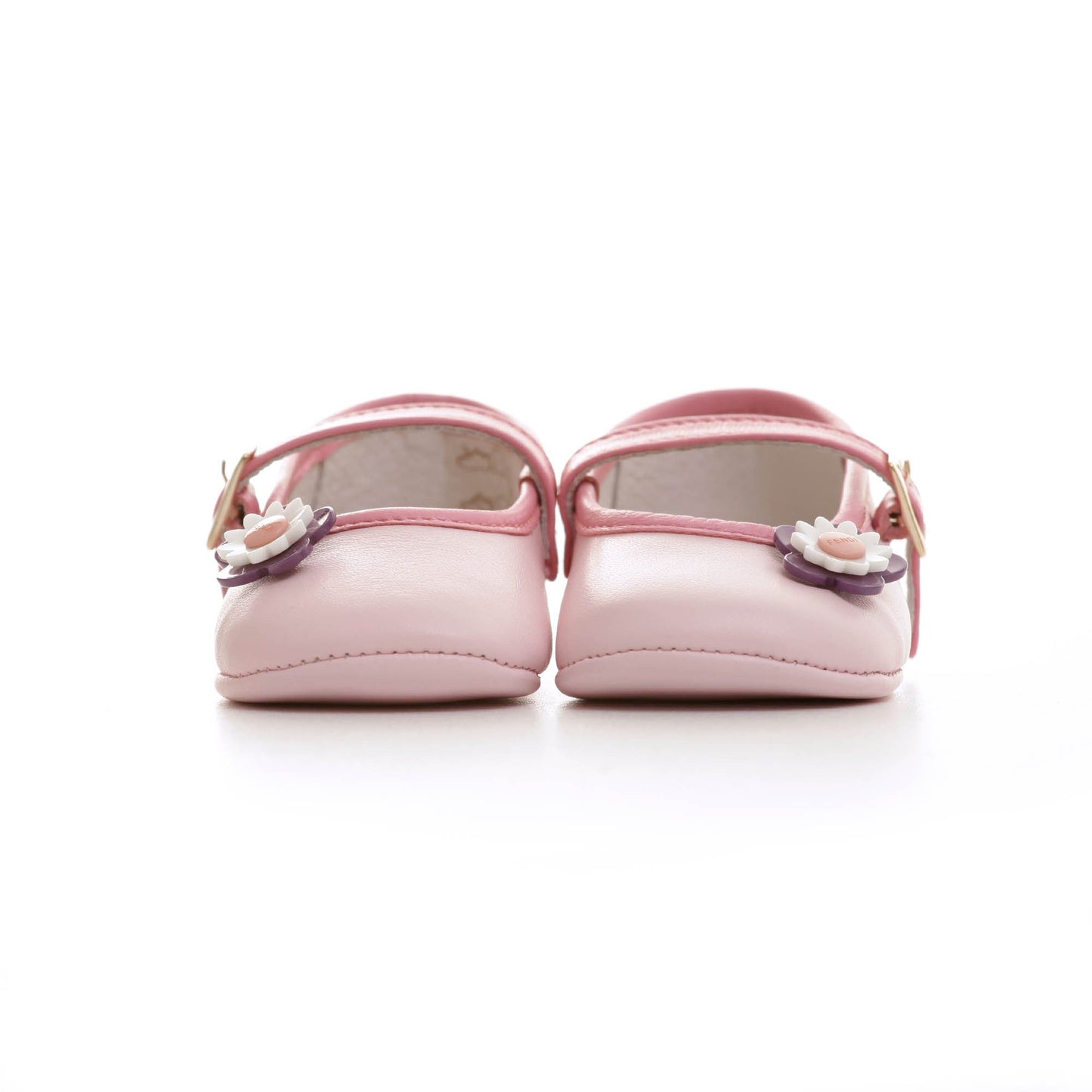 Baby Girls Pink Leather Pre-Walker Shoes With Patch Flowers Trims
