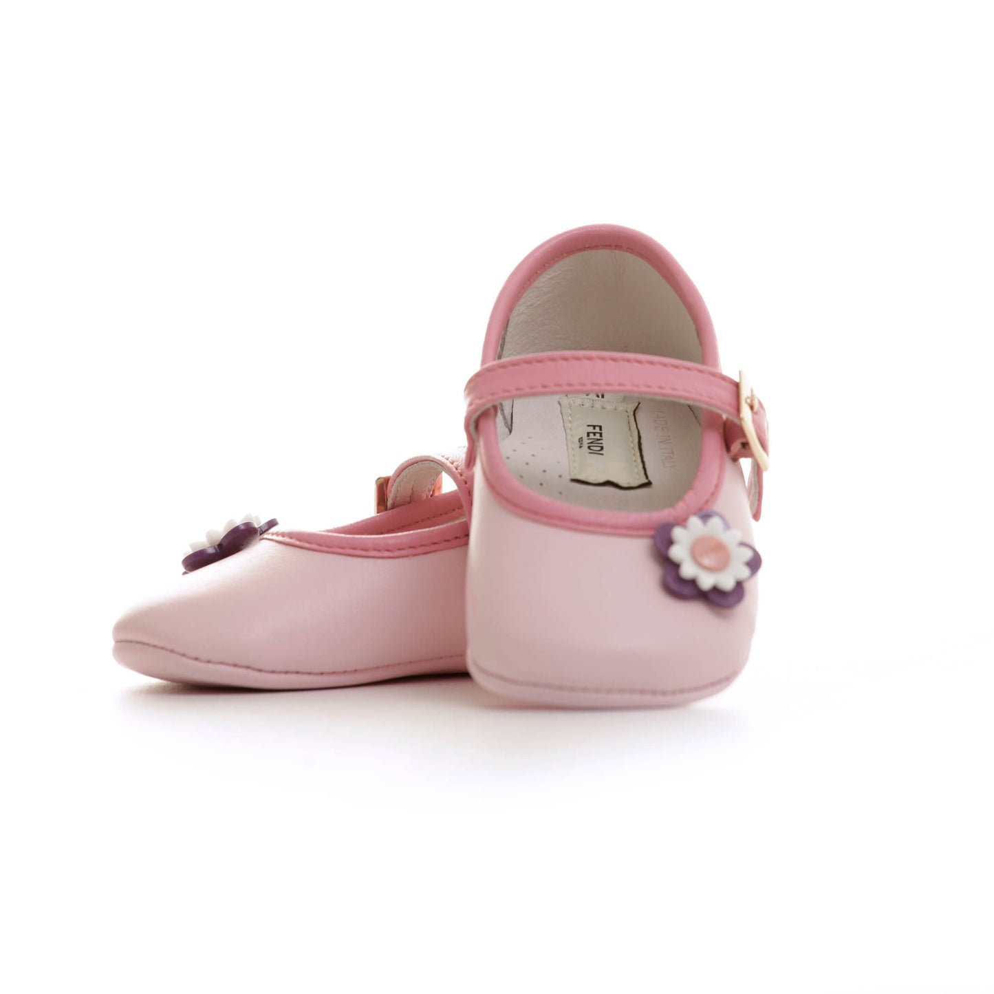 Baby Girls Pink Leather Pre-Walker Shoes With Patch Flowers Trims