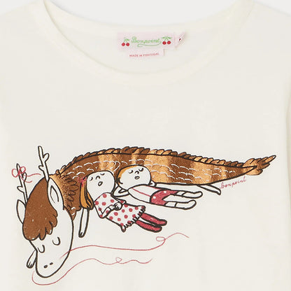 女童白色印花棉T恤