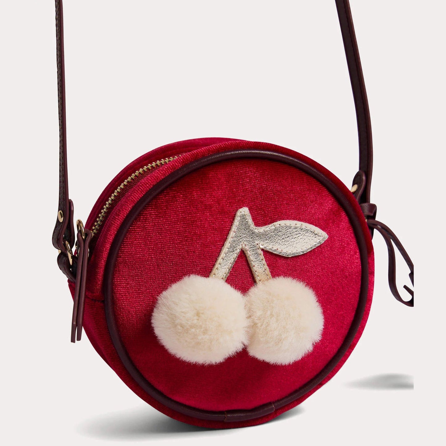 女童酒红色丝绒单肩包