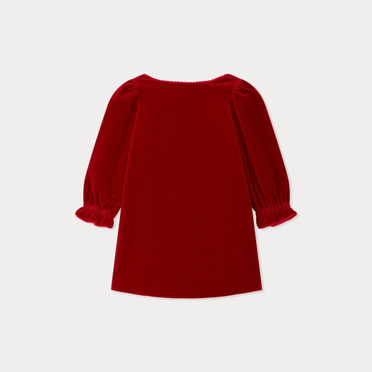 女童胭脂红丝绒连衣裙