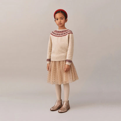 女童米白色提花羊毛毛衣