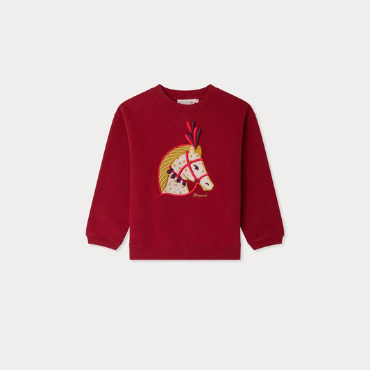 女童红色骏马刺绣棉卫衣