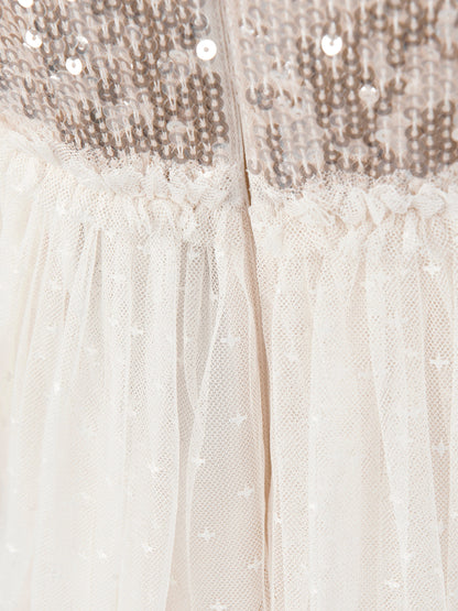 Needle & Thread 女童 Mila Gloss 奶油色紧身连衣裙