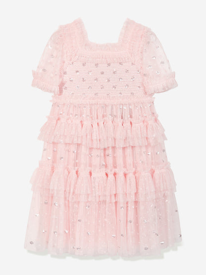 Needle & Thread Girls Polka Dot Smocked Dress in Pink