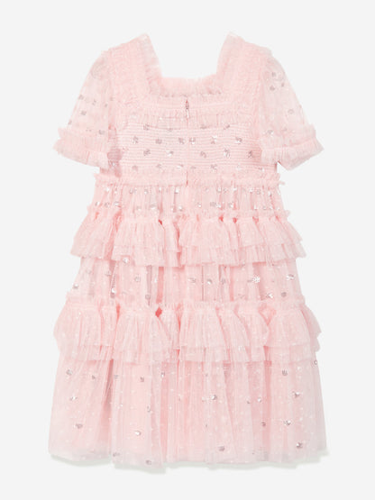 Needle & Thread Girls Polka Dot Smocked Dress in Pink