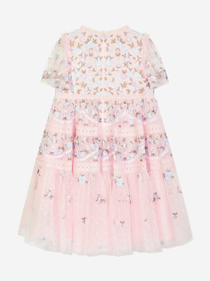 Needle & Thread Girls Garland Ribbon Dress in Pink