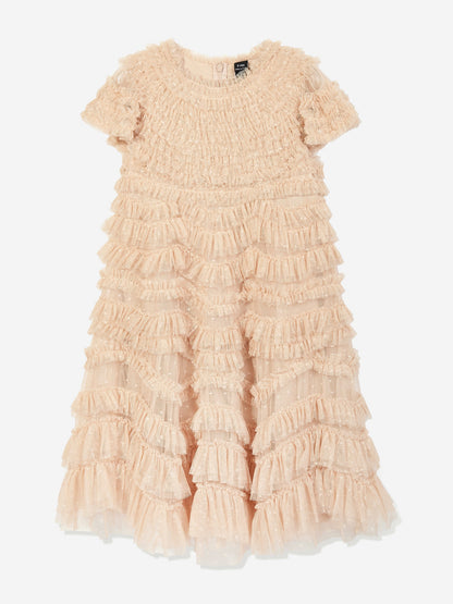 Needle & Thread Girls Wild Rose Ruffle Dress in Gold