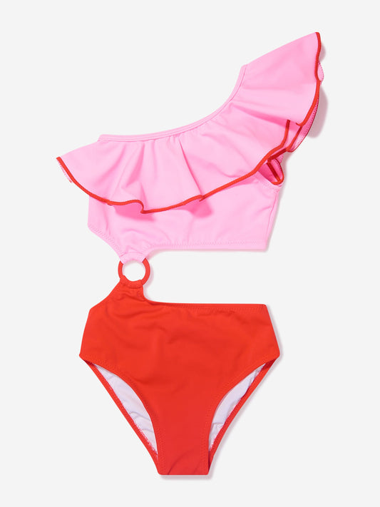 Nessi Byrd 女童不对称荷叶边 Paige 泳衣（多色）