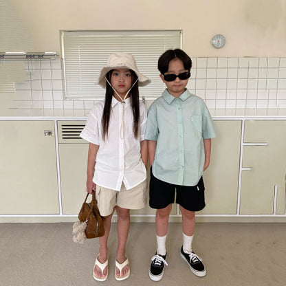 儿童薄荷绿棉衬衫