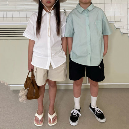 儿童薄荷绿棉衬衫