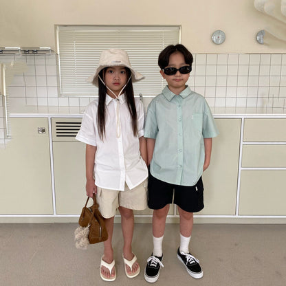 儿童薄荷绿棉衬衫