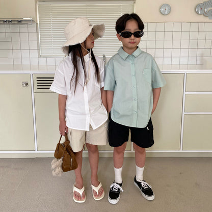 儿童薄荷绿棉衬衫