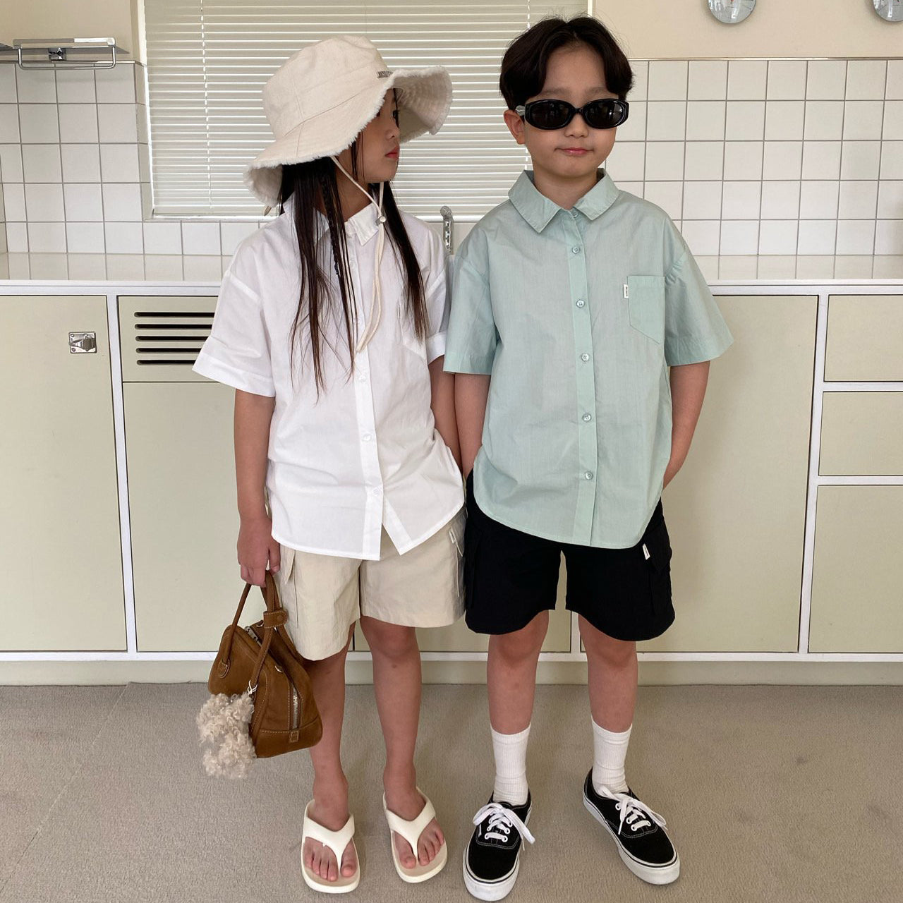 儿童薄荷绿棉衬衫