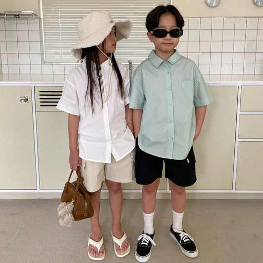 儿童薄荷绿棉衬衫