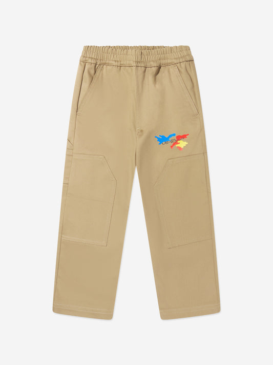 米色 Off-White 男童迷彩徽标木匠长裤