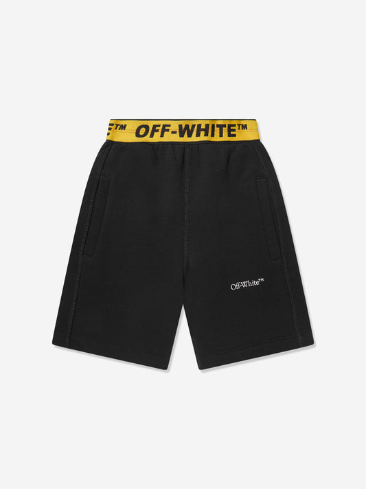 Off-White 男童工业风徽标带运动短裤（黑色）