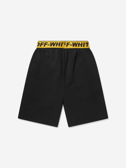 Off-White 男童工业风徽标带运动短裤（黑色）