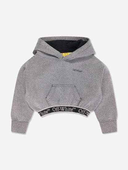 Off-White 女童书呆子徽标带短款连帽衫（灰色）