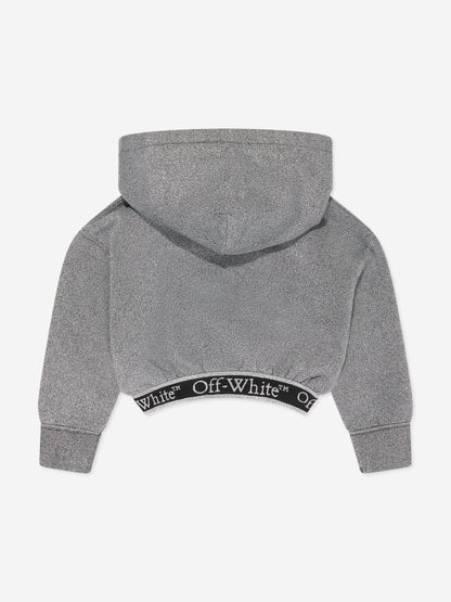 Off-White 女童书呆子徽标带短款连帽衫（灰色）