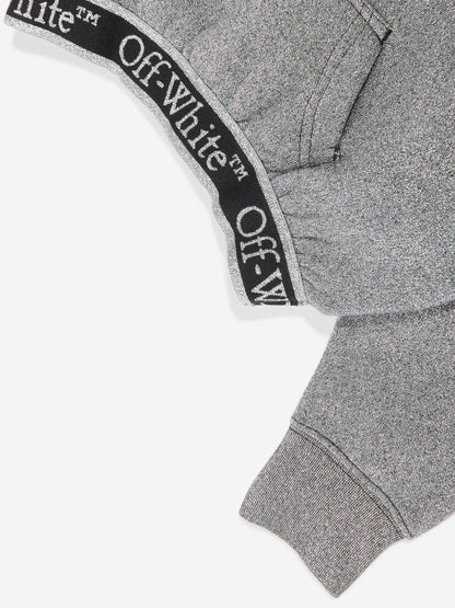 Off-White 女童书呆子徽标带短款连帽衫（灰色）