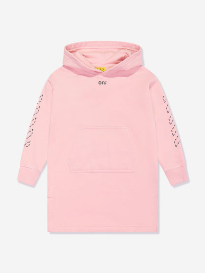 Off-White 女童箭头刺绣连帽毛衣裙（粉色）