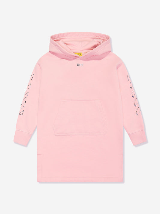 Off-White 女童箭头刺绣连帽毛衣裙（粉色）