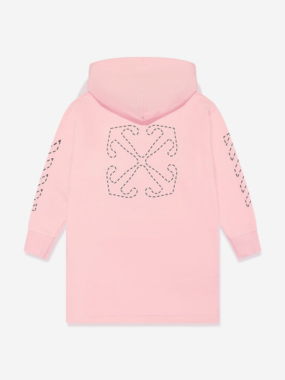 Off-White 女童箭头刺绣连帽毛衣裙（粉色）