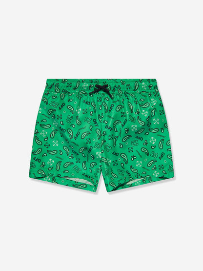 Off-White 男童绿色 Bandana 泳裤