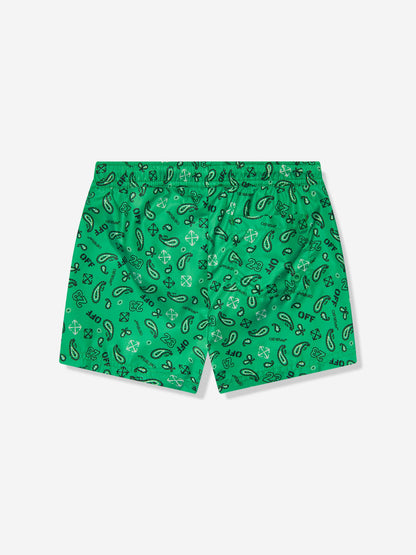 Off-White 男童绿色 Bandana 泳裤