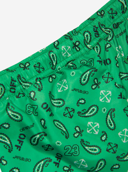 Off-White 男童绿色 Bandana 泳裤