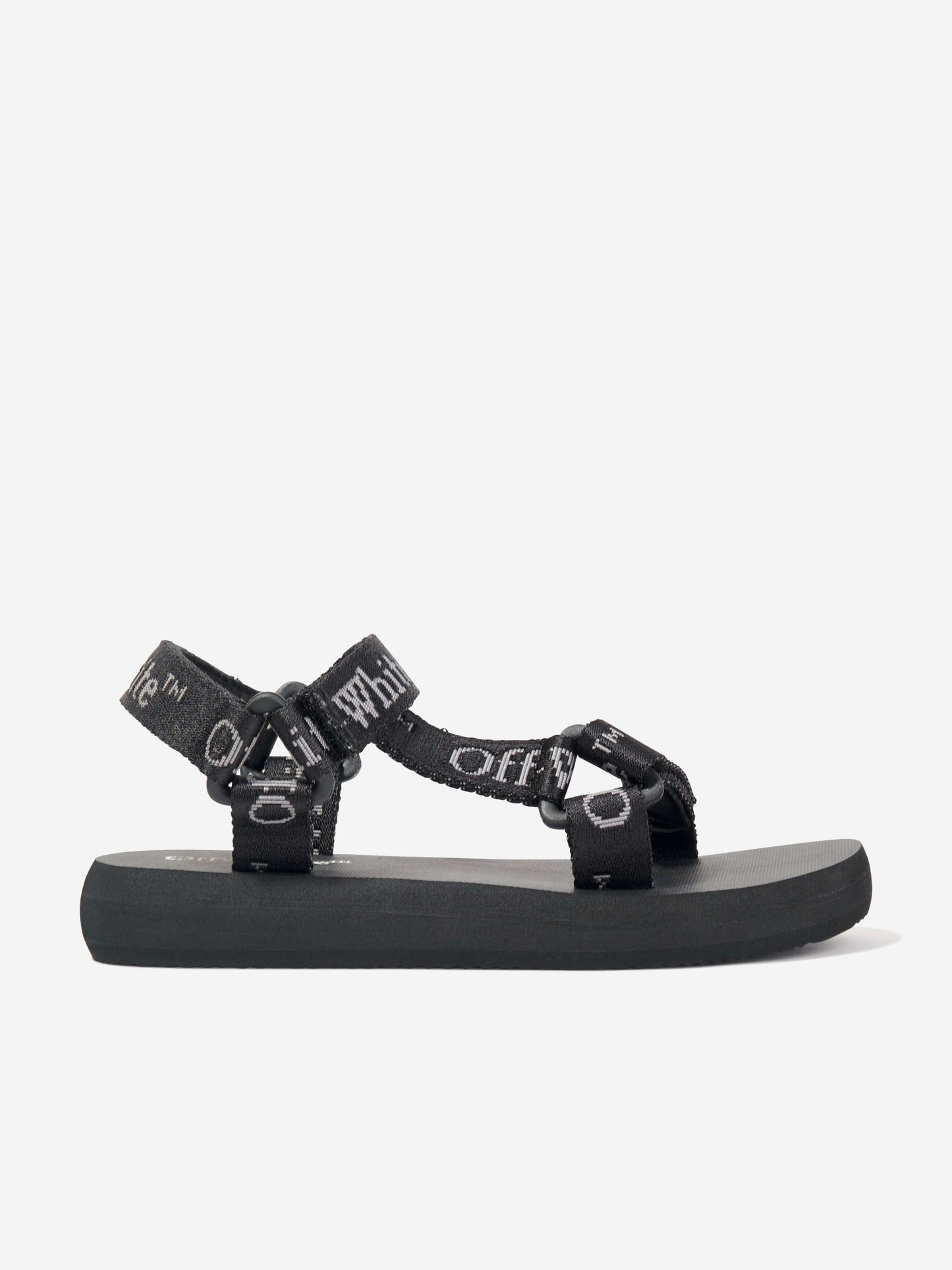 Off-White 儿童 Bookish Logo Band Trek 凉鞋（黑色）