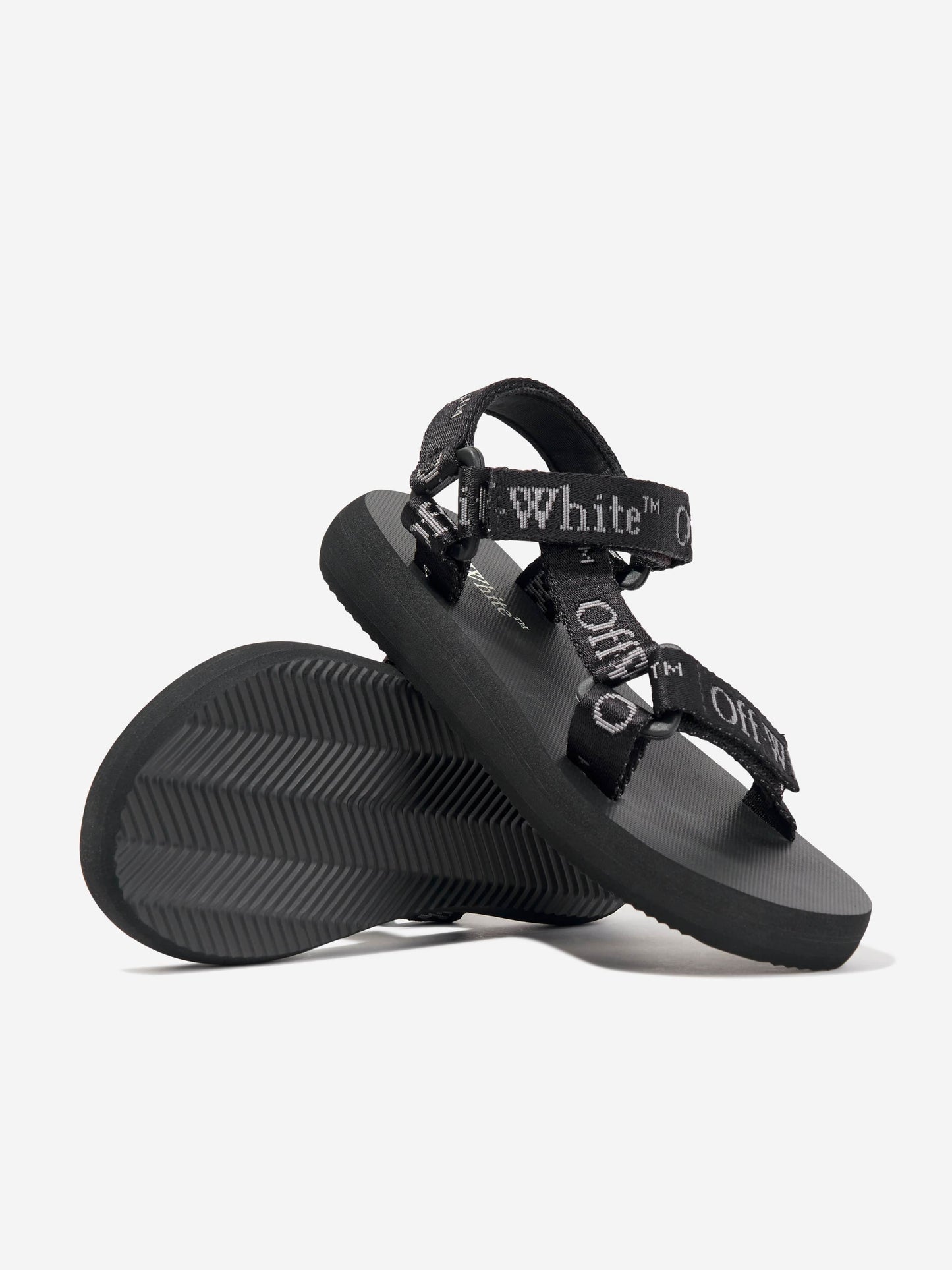 Off-White 儿童 Bookish Logo Band Trek 凉鞋（黑色）