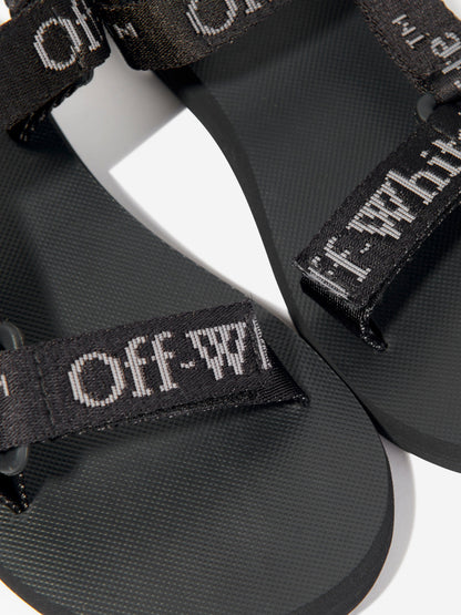 Off-White 儿童 Bookish Logo Band Trek 凉鞋（黑色）