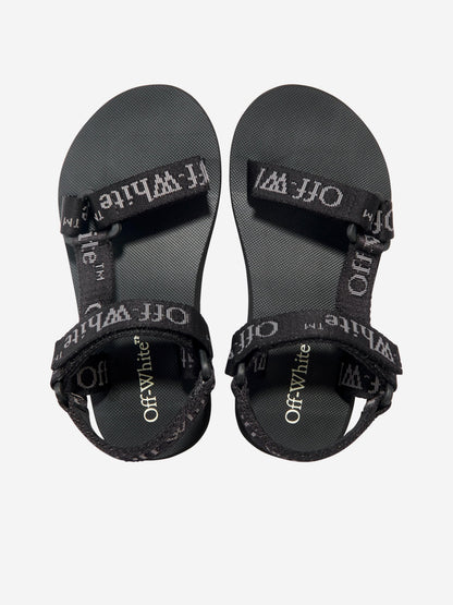 Off-White 儿童 Bookish Logo Band Trek 凉鞋（黑色）