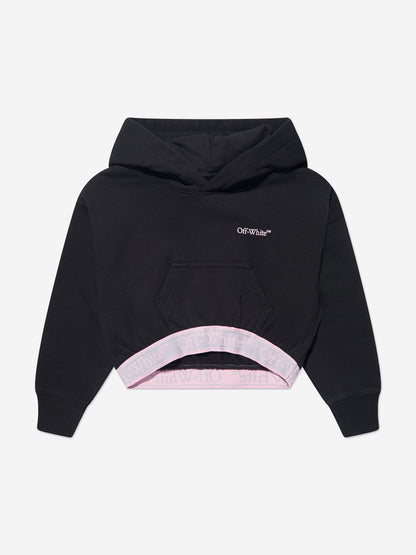 Off-White 女童书呆子徽标带短款连帽衫（黑色）