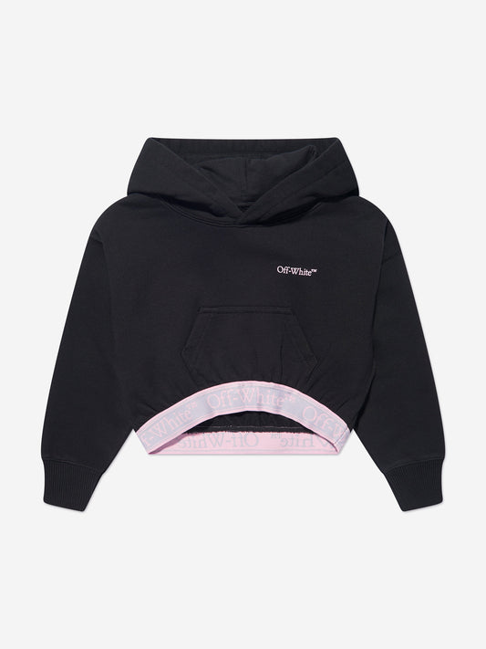Off-White 女童书呆子徽标带短款连帽衫（黑色）