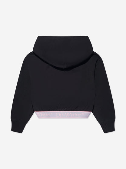 Off-White 女童书呆子徽标带短款连帽衫（黑色）