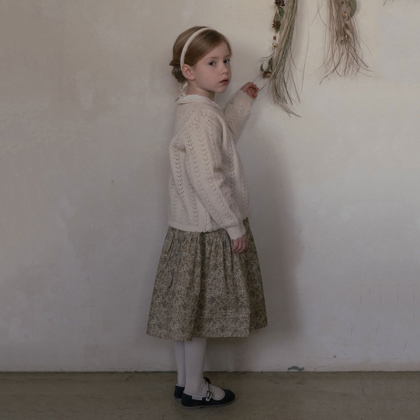 女童卡其色碎花灯芯绒短裙