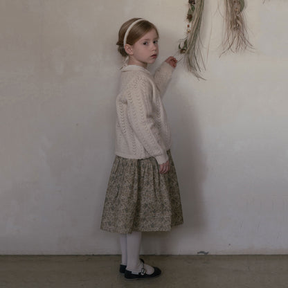 女童卡其色碎花灯芯绒短裙