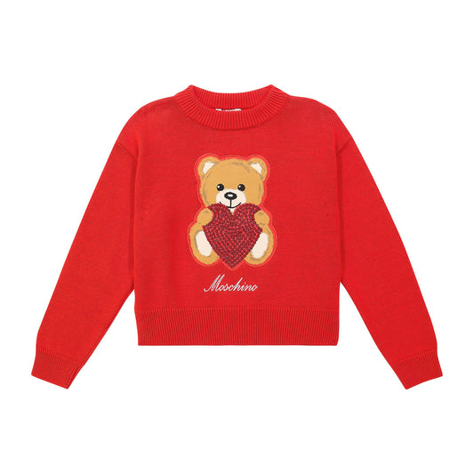 女童红色小熊毛衣