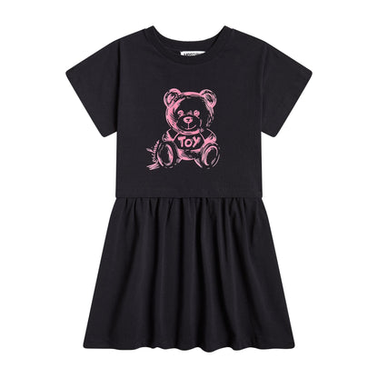 女童黑色泰迪熊棉连衣裙