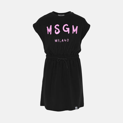 女童黑色Logo棉连衣裙