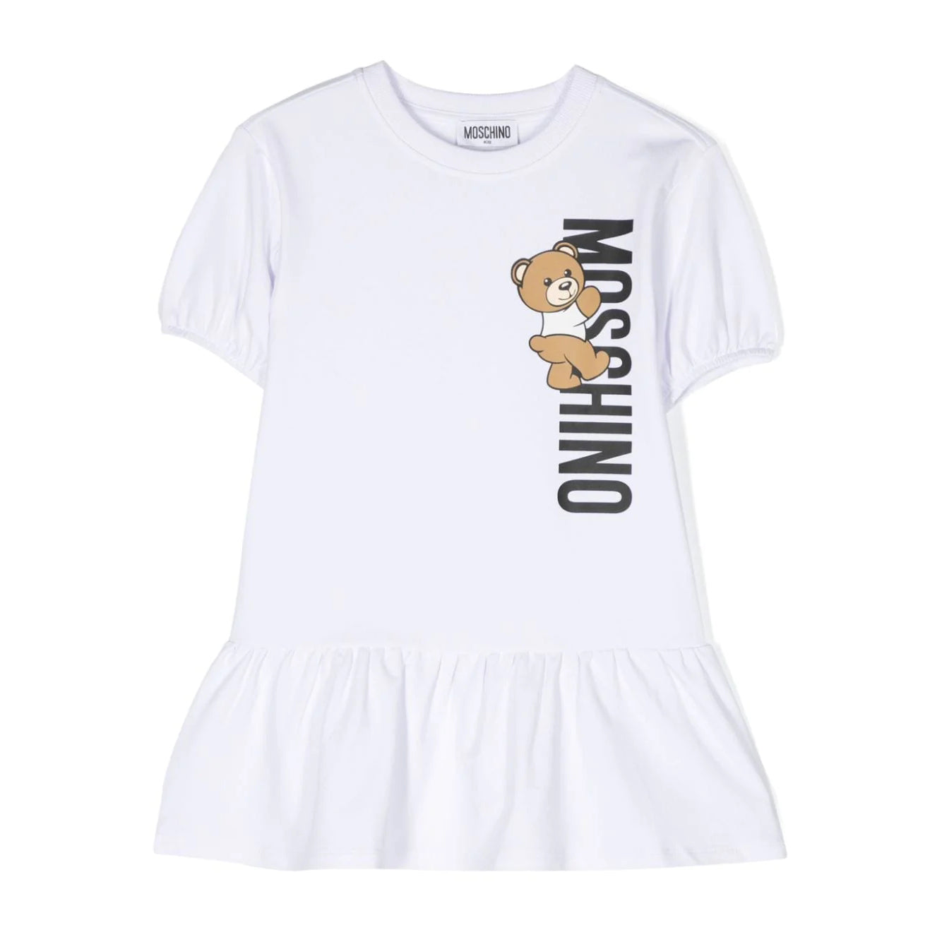 女童白色泰迪熊棉连衣裙