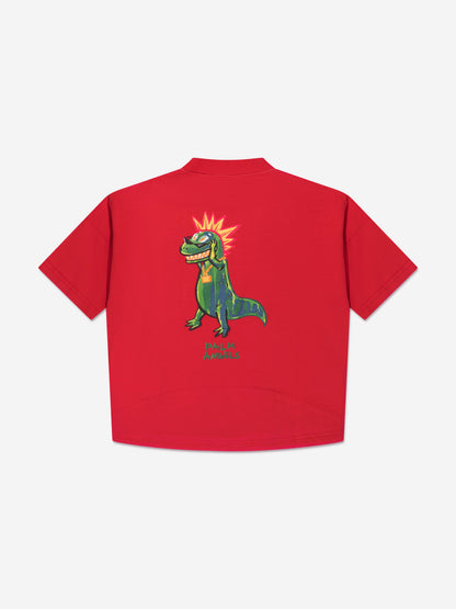 Palm Angels 男童 Dino Punk 格纹 T 恤（红色）