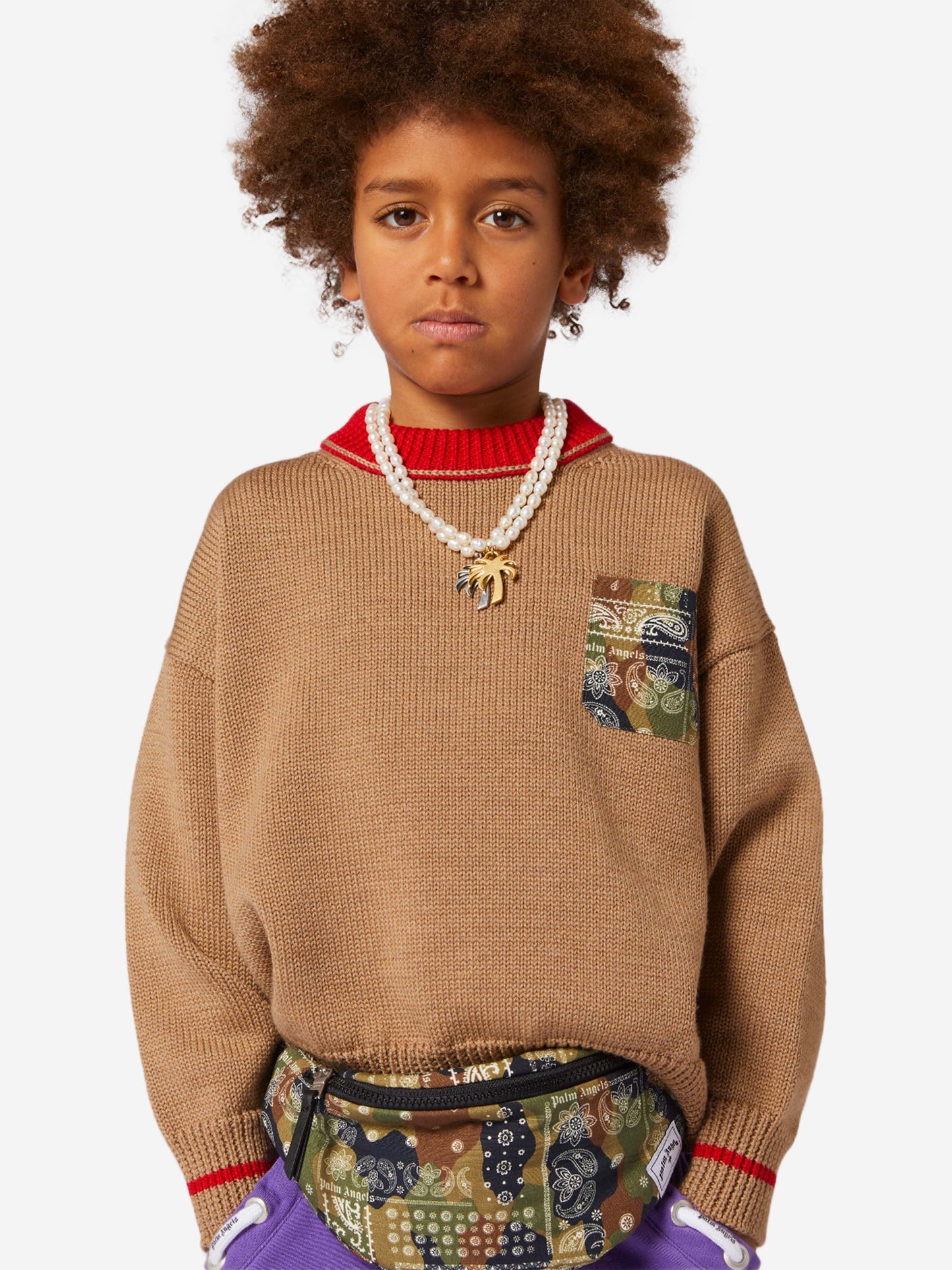 Palm Angels 男童 Palm Brush Camo 套头衫（米色）