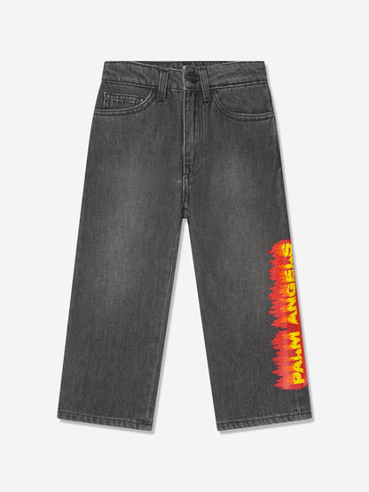 Palm Angels 男童黑色 Flames Logo 牛仔裤