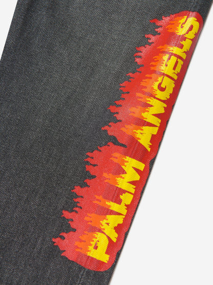 Palm Angels 男童黑色 Flames Logo 牛仔裤