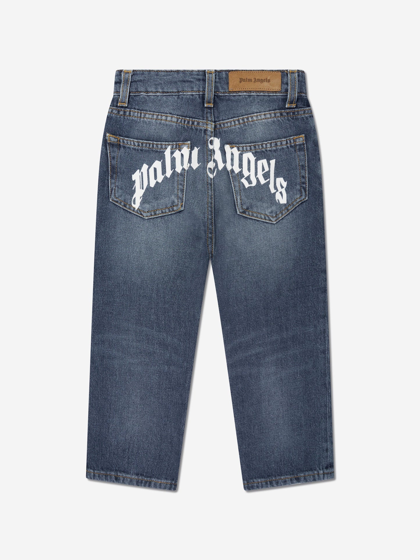Palm Angels 男童蓝色弧形标志牛仔裤