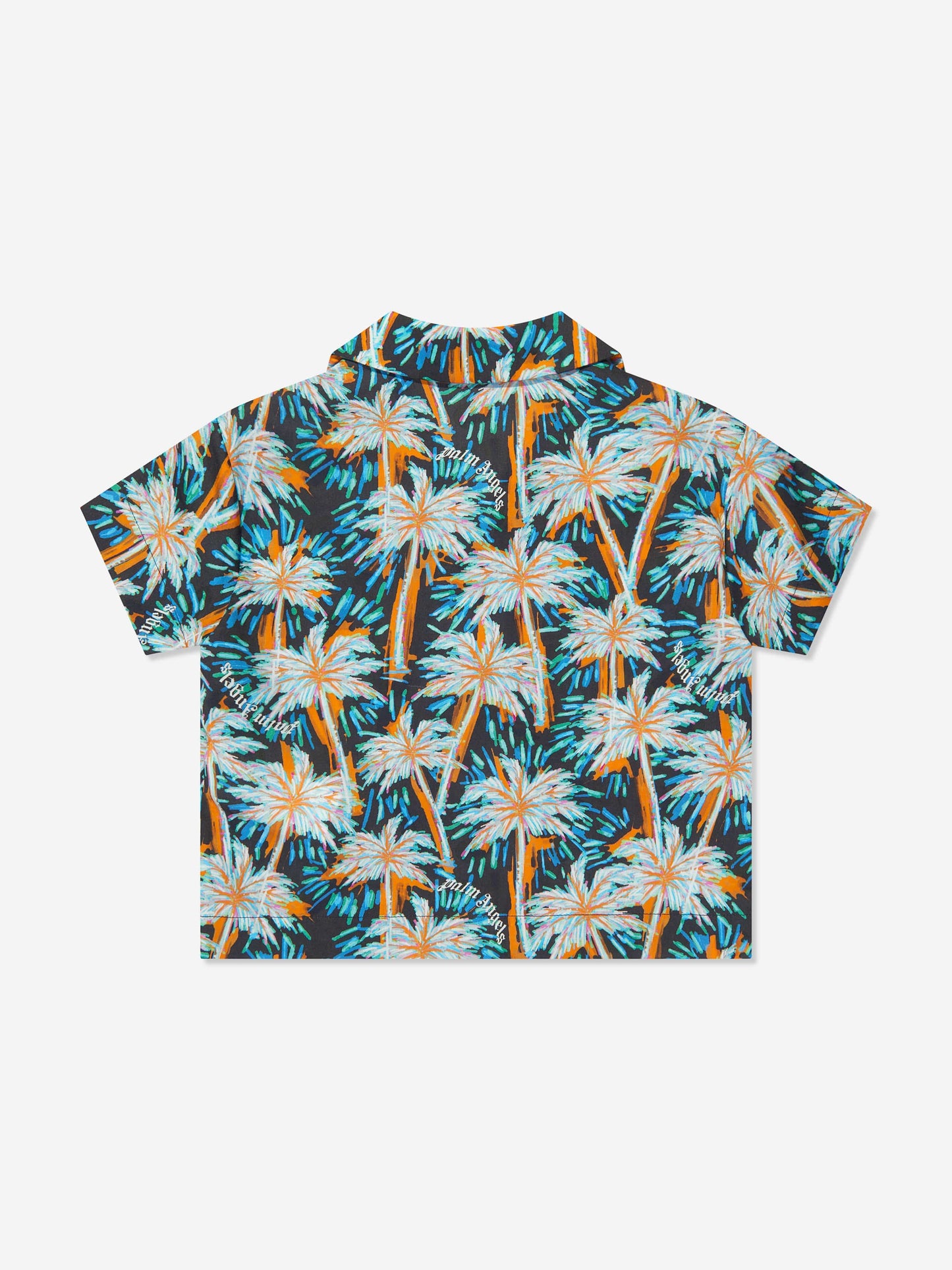Palm Angels 男童 AOP PA Palms 保龄球衬衫（黑色）